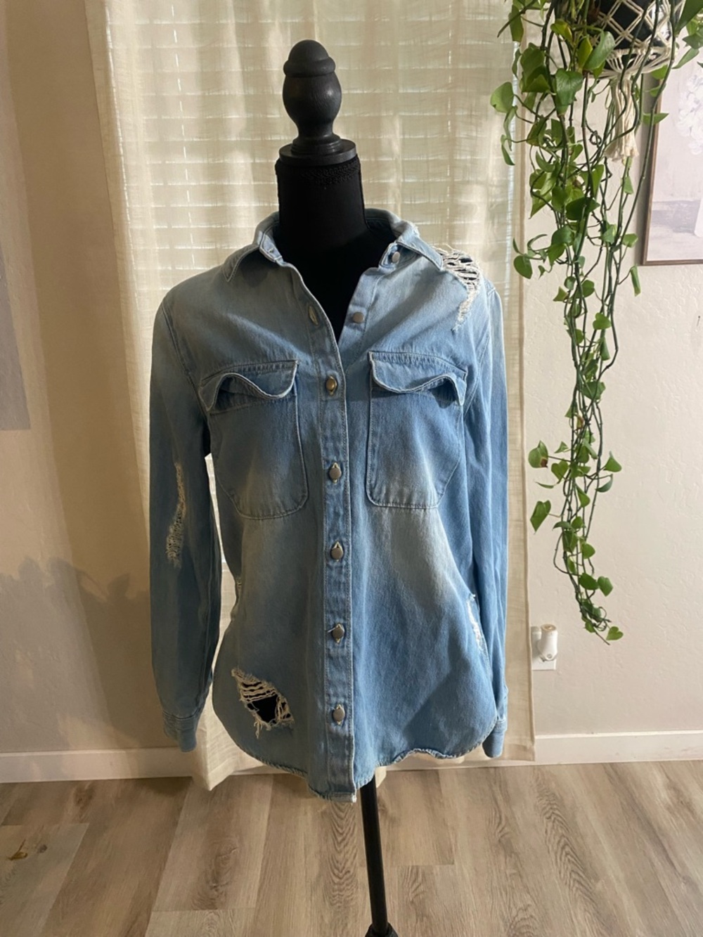 Forever 21 Light Blue Denim Shirt with Metal Snap